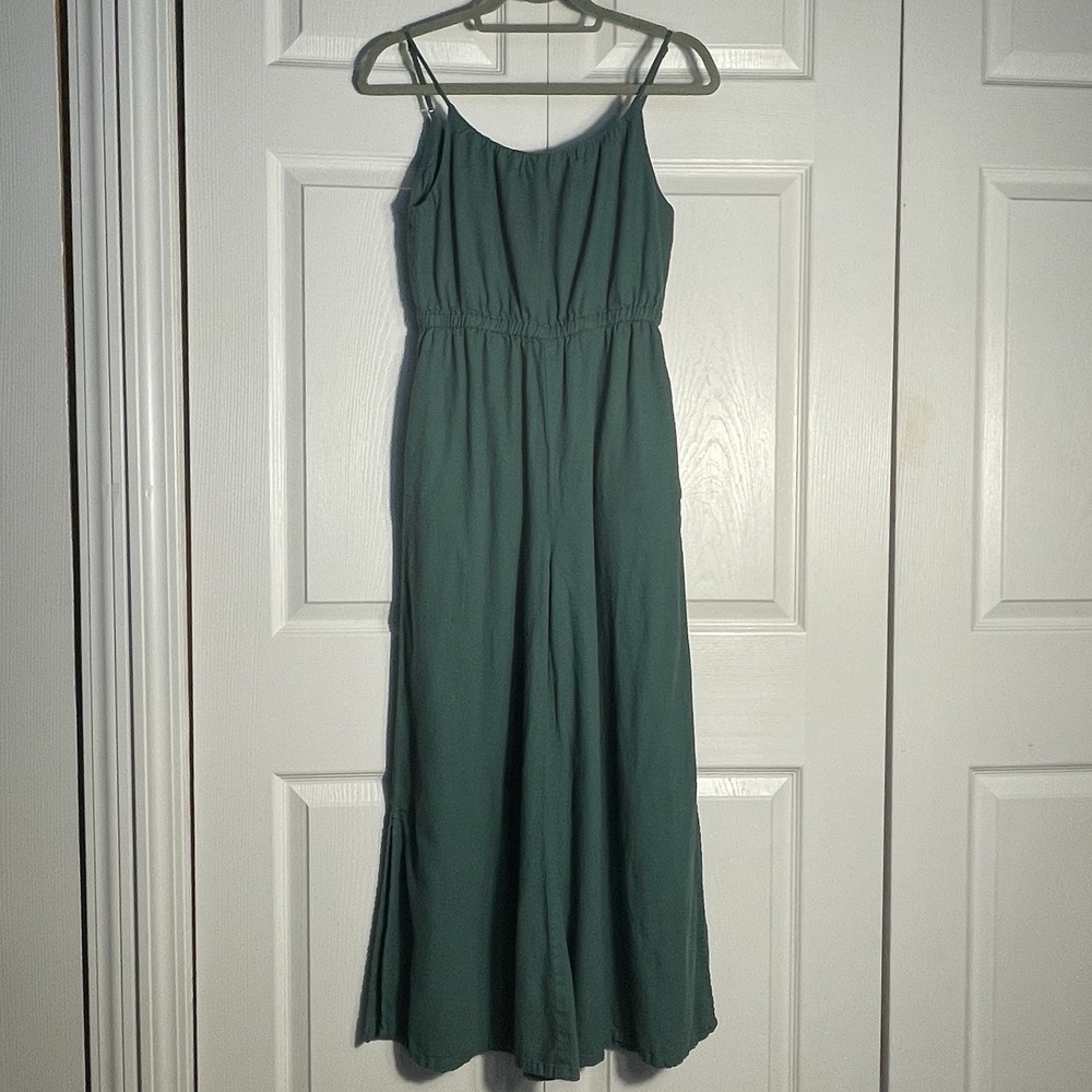 Haute Hippie Style Linen Blend‎ Jumpsuit Romper Women XS Green Wide Leg Pockets